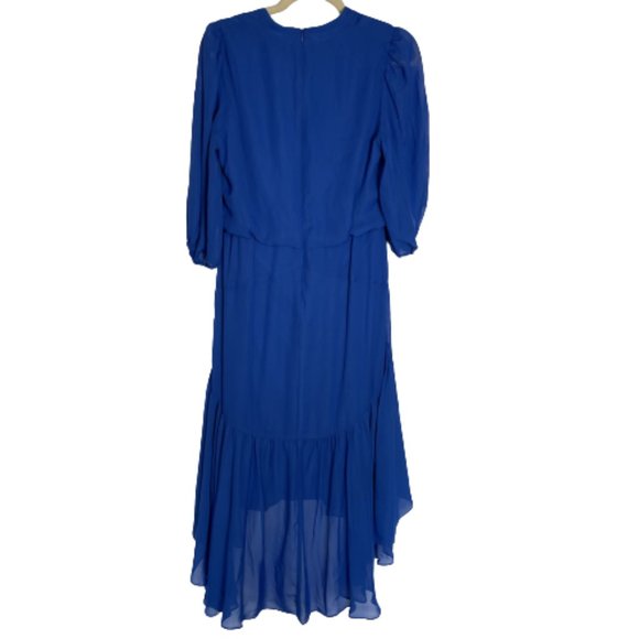 Taylor Elbow Sleeve V-Neck Waist Tie Solid High-Low A-line Chiffon Dress - Picture 10 of 13